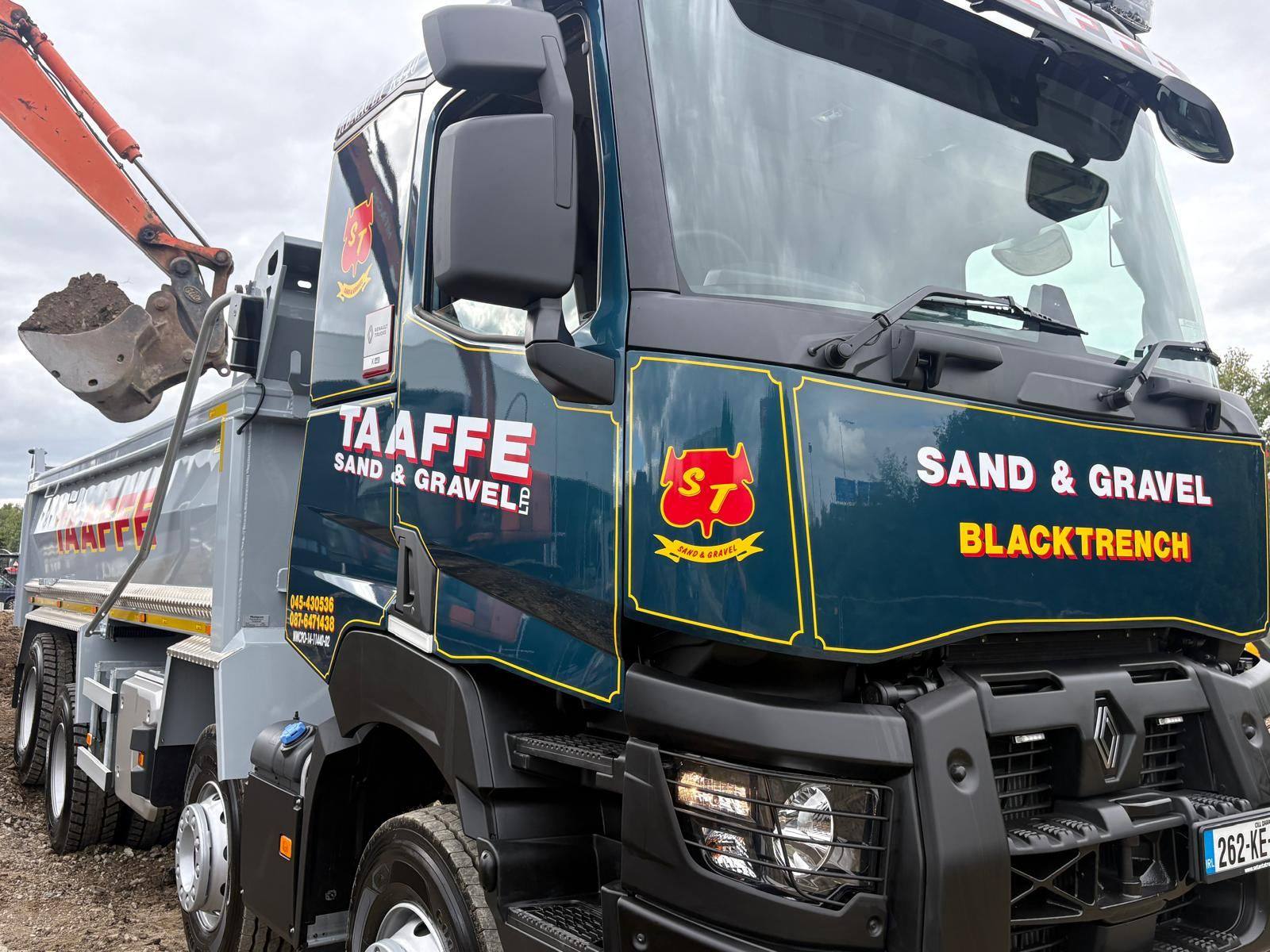 Taaffe Sand & Gravel livery on the cab of a Renault K440 tipper